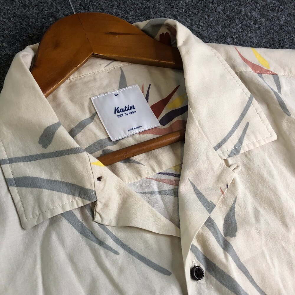 Katin Cream Button-Down Casual Shirt with Gray and Yellow Print